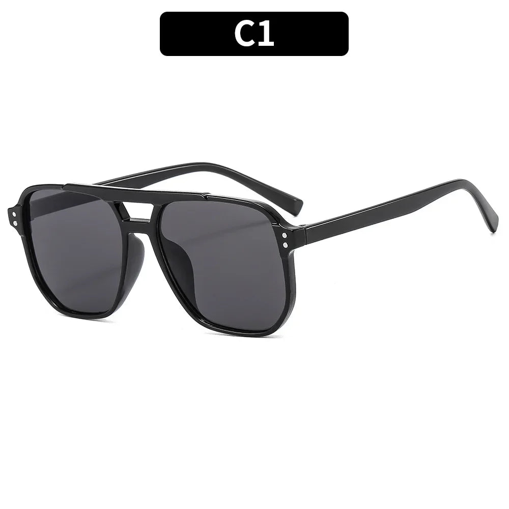 Black vintage square sunglasses with a double bridge and black arms