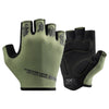 A pair of olive green and black breathable cycling gloves for mountain biking riding
