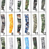 Eighteen tactical camouflage arm sleeves displayed in various colors and patterns.
