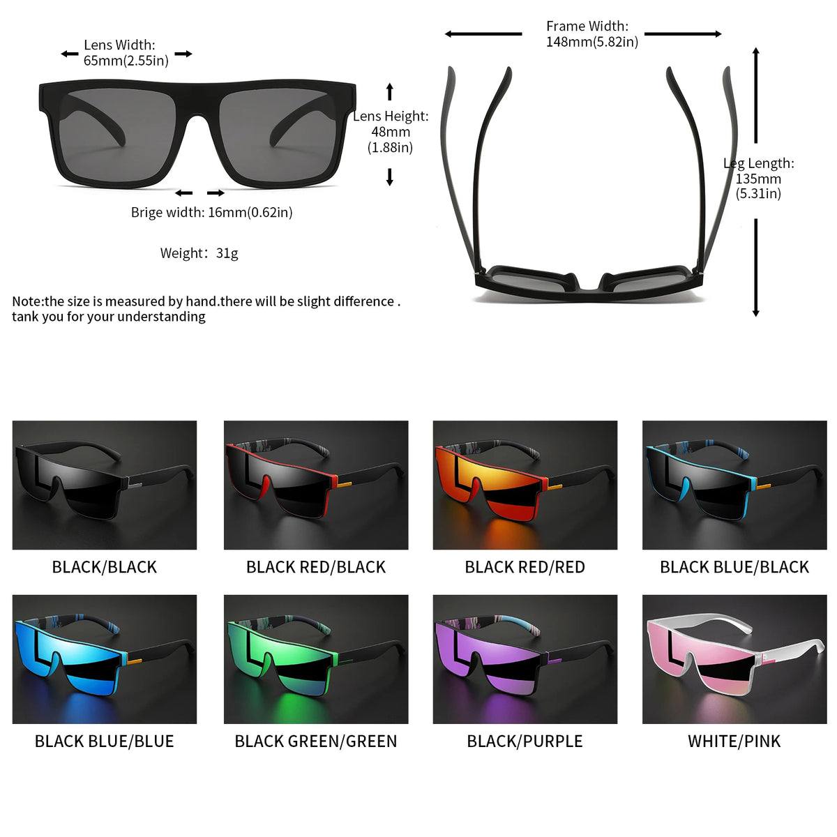 Classic Square Sunglasses with UV400 Protection