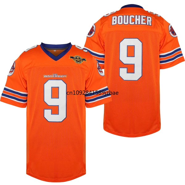 Camiseta de fútbol naranja con el número 9 y el nombre BOUCHER en la espalda