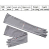 Gray sport arm sleeves shown flat and folded, with size specifications listed.