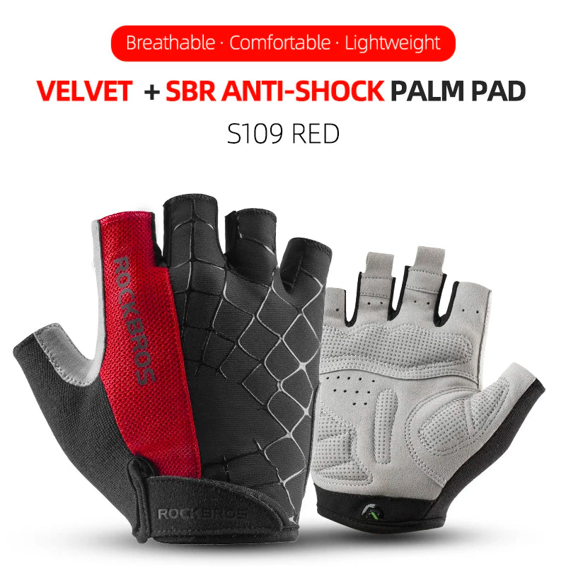Red velvet and SBR anti-shock palm pad cycling gloves for MTB and sports