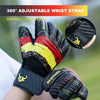 Guantes de portero negros y amarillos con correa ajustable de 360°.