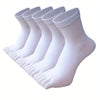 A stack of five white men's breathable cotton split toe socks