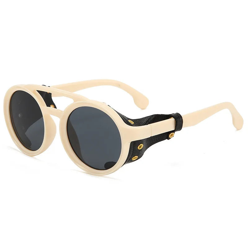 Light beige retro steampunk goggles sunglasses with black accents