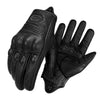 A pair of black vintage leather motorcycle riding gloves shown from the palm side.