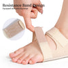 Close-up of a beige resistance band design fitted around a foot, showing anti-slip strips.