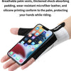 A hand wearing a black half-finger cycling glove on a smartphone.