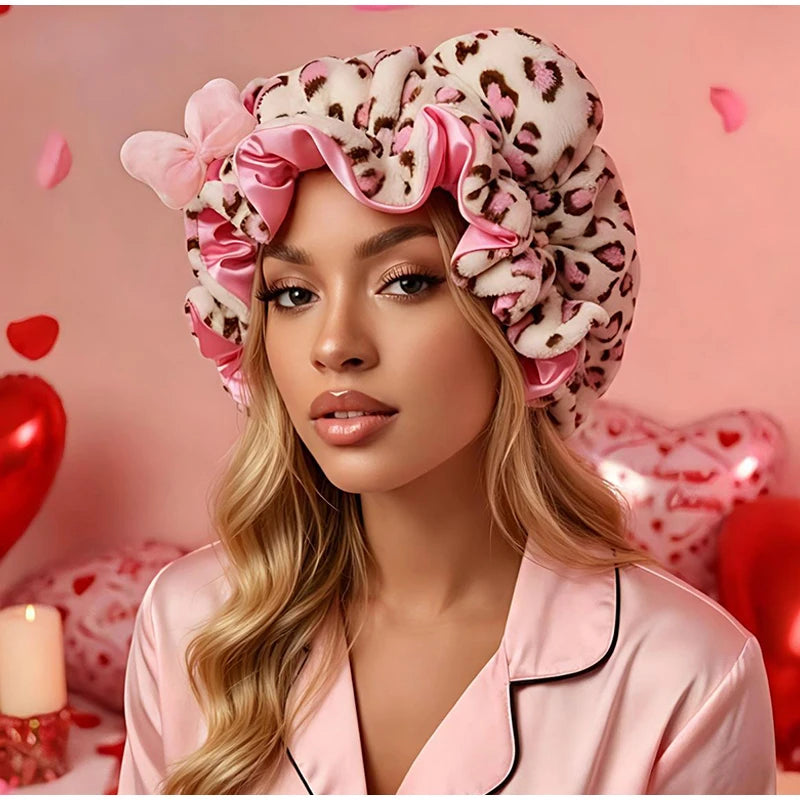 Leopard Print Plush Hair Wrap Headband with Bowknot