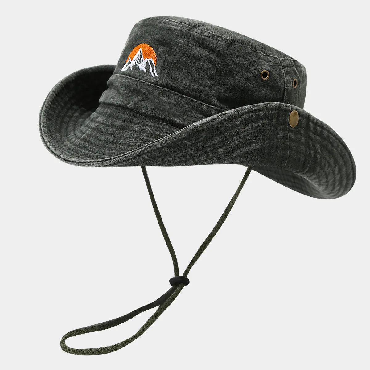 Washed Cotton Bucket Hat with Embroidery – Unisex Wide Brim for Outdoor Adventures
