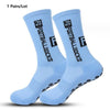 One pair of light blue anti-slip performance sports socks shown from the side.