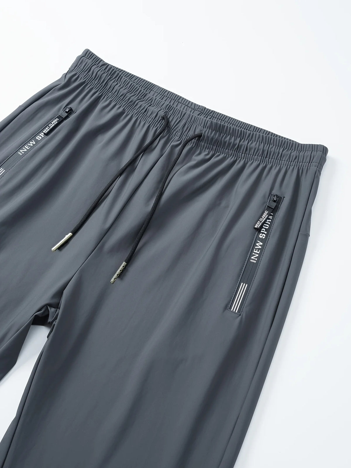 Gray breathable men's casual jogger pants with drawstring details