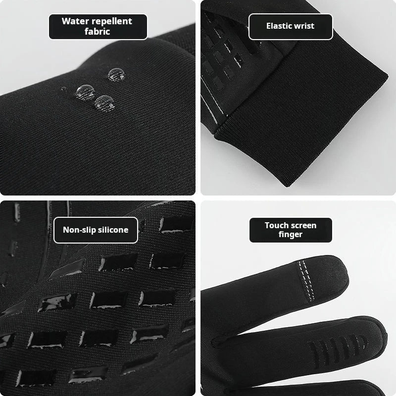 Guantes de invierno negros aislantes e impermeables con detalles como tela repelente al agua, muñequera elástica y agarre ant