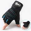 Black half finger wrist guards with a silver logo on the back, shown on a hand.