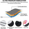 Cross-section diagram showing two layers of fabric: a comfortable fabric and a thermogenic polymer fabric.