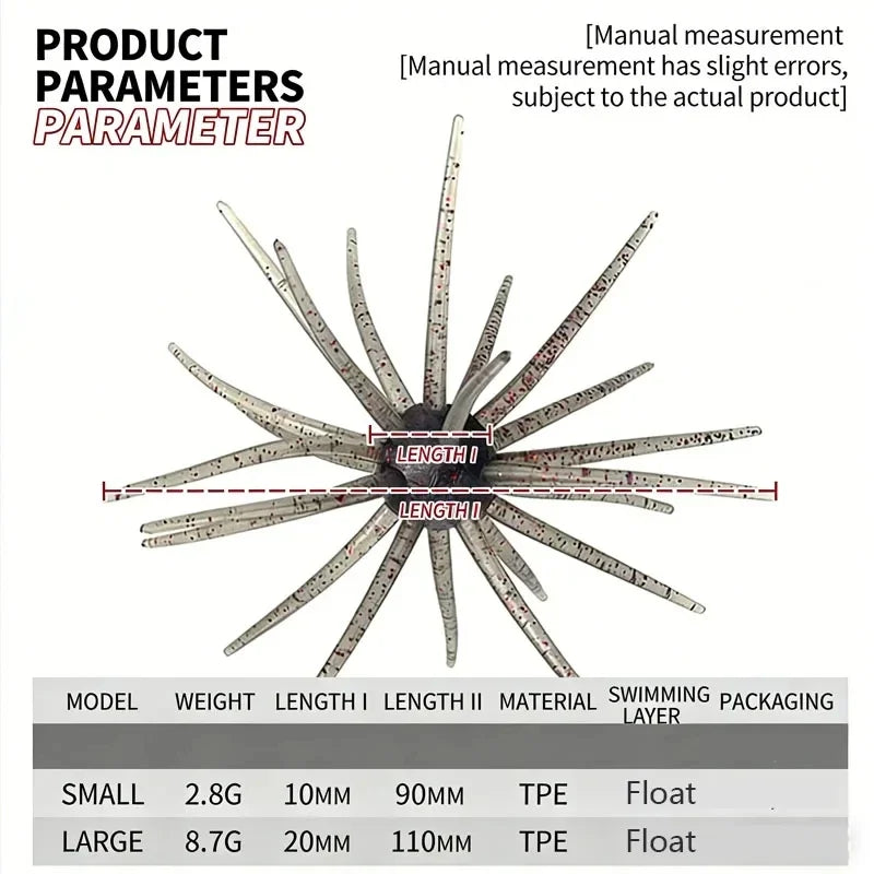 Realistic Sea Urchin Soft Fishing Lures - 10 Pack