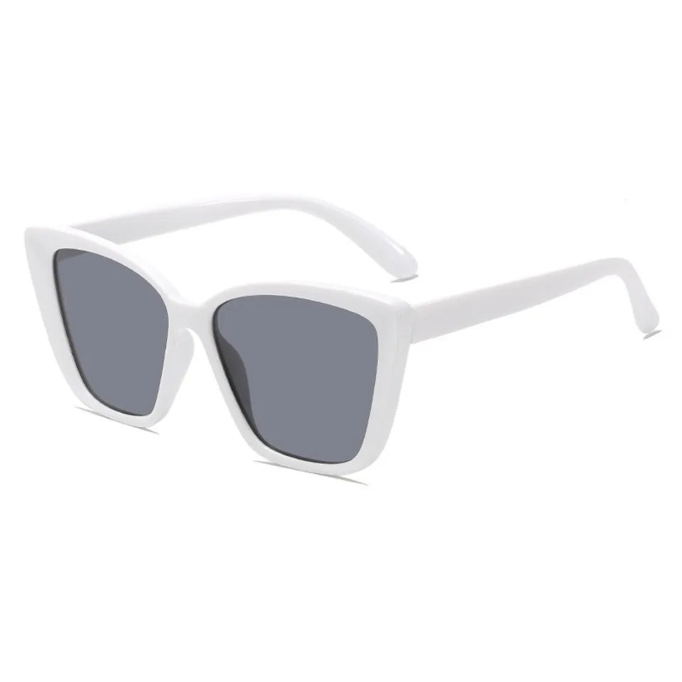 White cat eye vintage sunglasses with gradient gray lenses