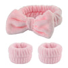 Pink microfiber spa headband and wristband set with fluffy texture