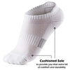 White knitted sports socks shown from the side with a cushioned sole