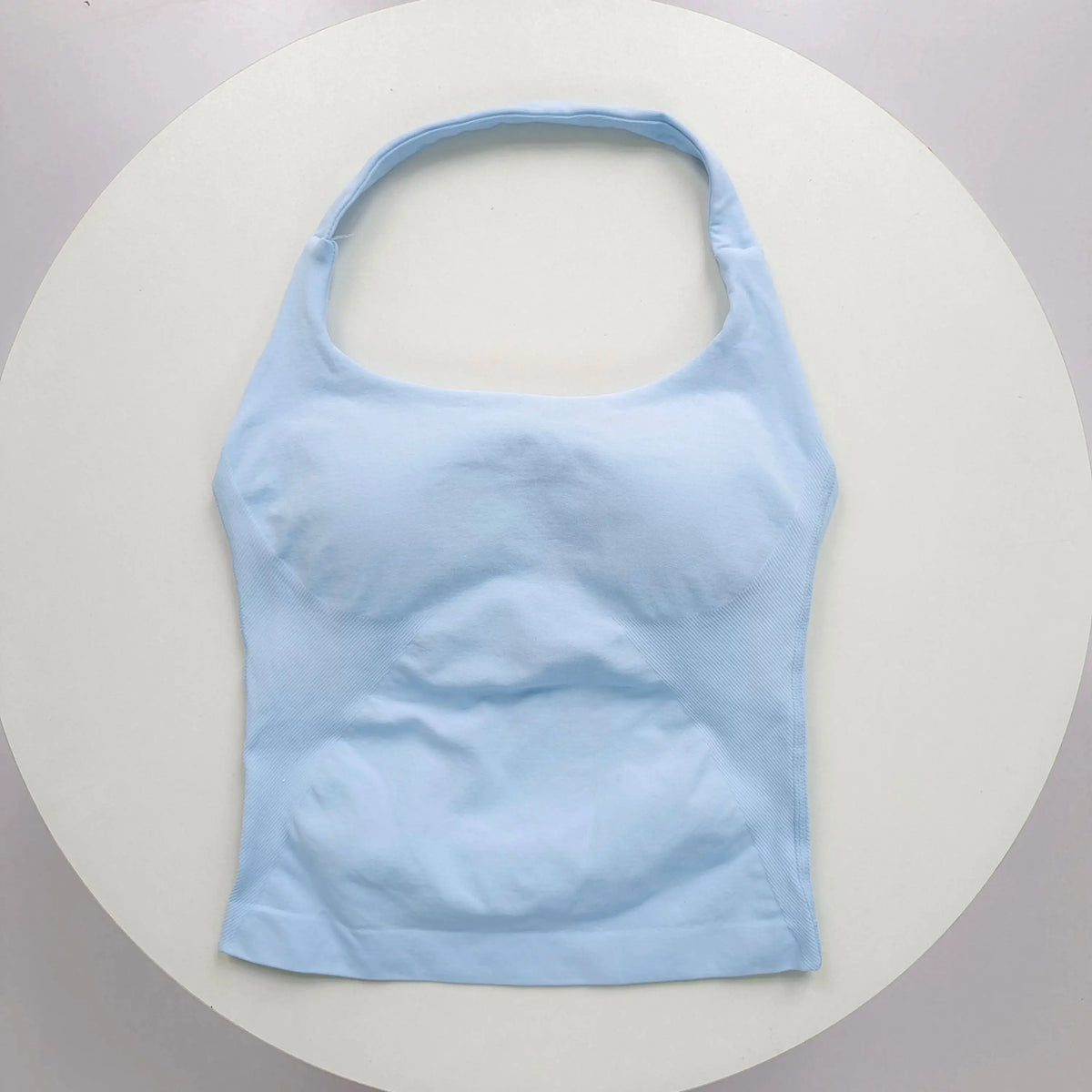 Light blue seamless sports camisole top for yoga and fitness