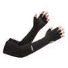 Black UV protection arm sleeves worn on a hand and forearm.