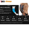 Orange unisex elbow compression sleeve for muscle support shown on a model's arm.