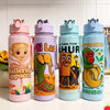 Four colorful insulated sports water bottles featuring different characters and designs.