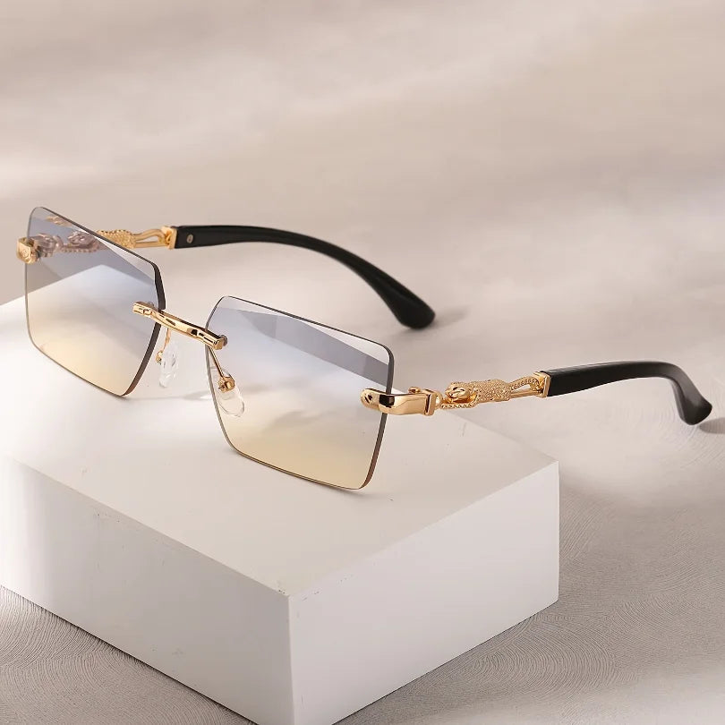 Minimalist Rimless Rectangle Sunglasses for Women and Men