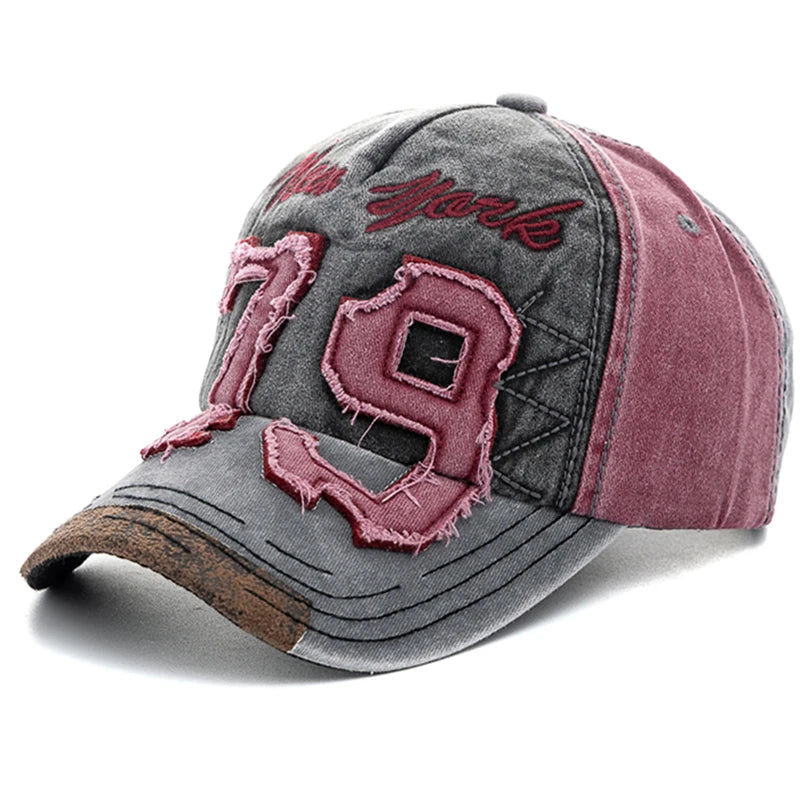 Vintage Washed Cotton Baseball Cap with Letter Embroidery