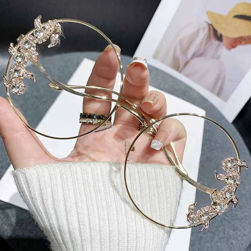 Women's Rhinestone Oversized Round Sunglasses with UV400 Protection