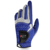 A blue and gray microfiber golf glove shown from the palm side.