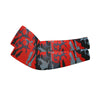 A pair of unisex cooling arm sleeves featuring an orange and black camouflage pattern.