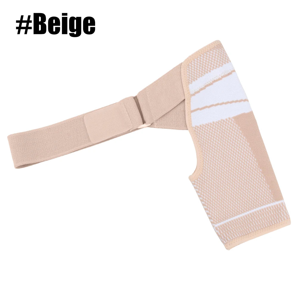 Beige adjustable shoulder support brace for rotator cuff relief