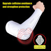 White sports compression sleeve with red anti-collision pads on the elbow area.