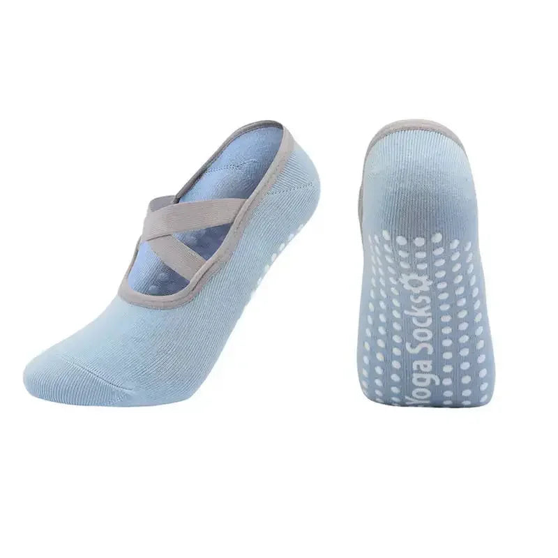 Light blue silicone anti-slip socks for Pilates and yoga