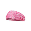 Pink paisley patterned sports headband rolled up for use