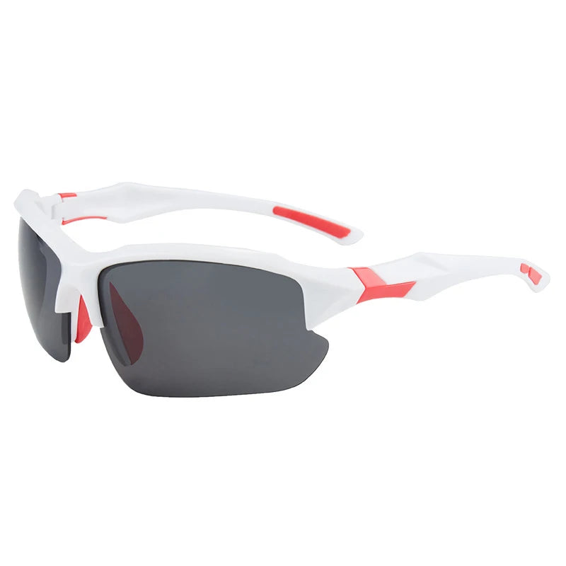 White and gray polarized sunglasses with red accents shown against a white background.