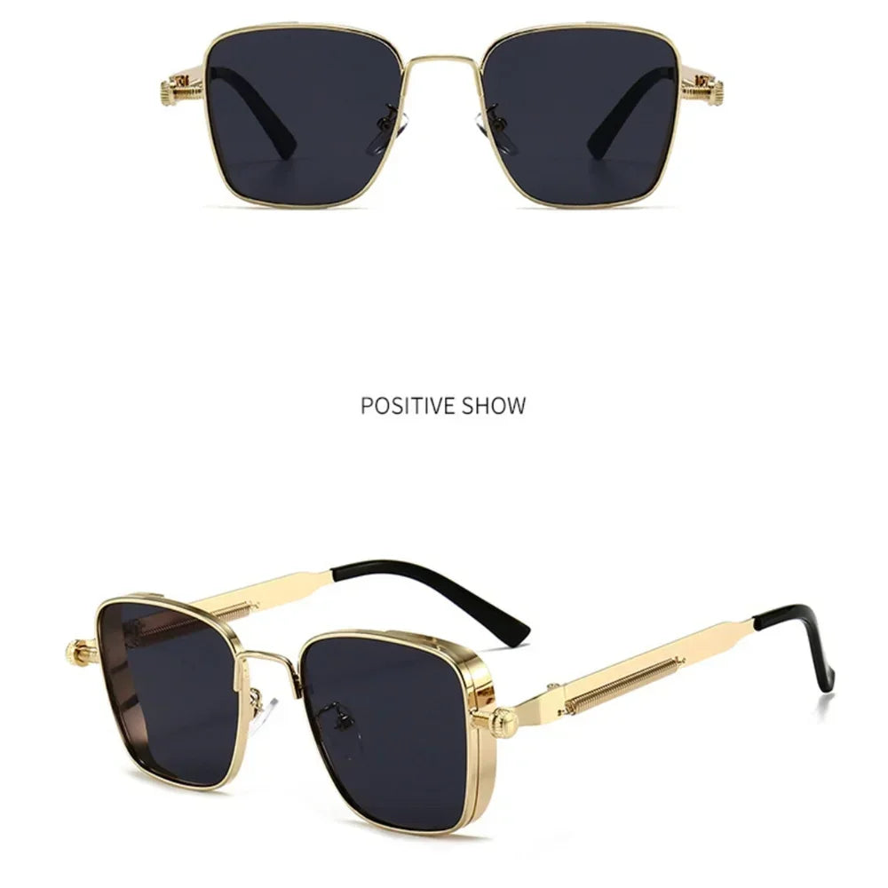 Vintage Steampunk Square Sunglasses with Metal Frame