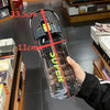 A hand holds a clear insulated sports water bottle with a straw, showing its dimensions.
