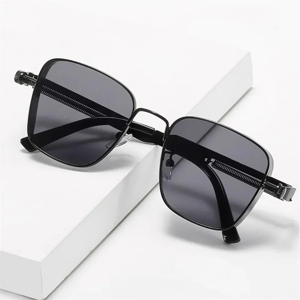 Vintage Steampunk Square Sunglasses with Metal Frame