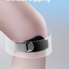 A transparent silicone knee pad is applied to a person's knee for exercise support.