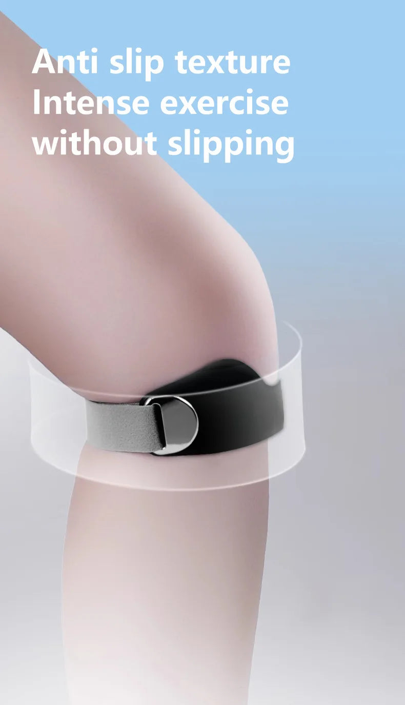 A transparent silicone knee pad is applied to a person's knee for exercise support.