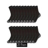 A pack of 20 pairs of black men's outdoor gym football socks displayed in a row.