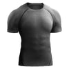 A dark gray men's quick-dry compression running t-shirt shown from the front.