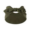 Olive green bohemian bunny ear headband with a bow