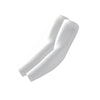 A pair of white unisex UV protection arm sleeves shown in a close-up view.
