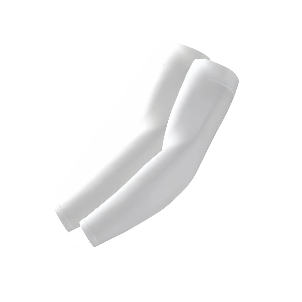 A pair of white unisex UV protection arm sleeves shown in a close-up view.