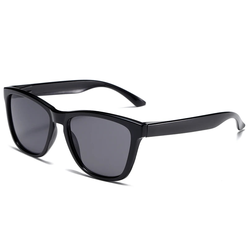 Black gradient mirrored sunglasses with black frames shown against a white background.