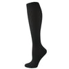 A black compression sock shown standing upright.